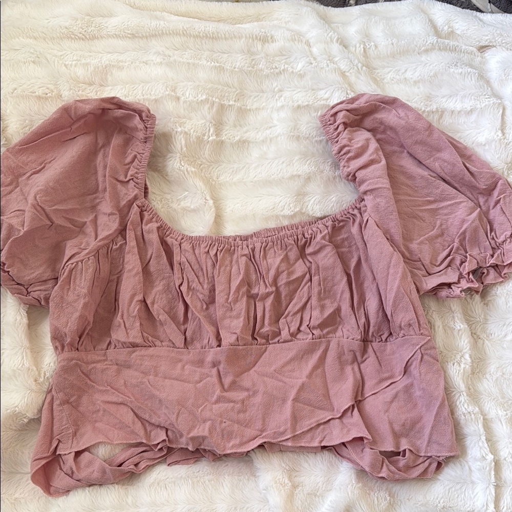 SHEIN Pink Puff Sleeve Crop Blouse